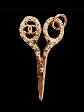 CHANEL Vintage CC Scissor Charm Gold Tone Crystal Pave Rare Statement Pendant